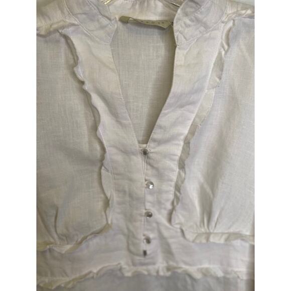 Tweeds White Ruffle detail linen tunic style Pull over blouse size Medium - Picture 3 of 6